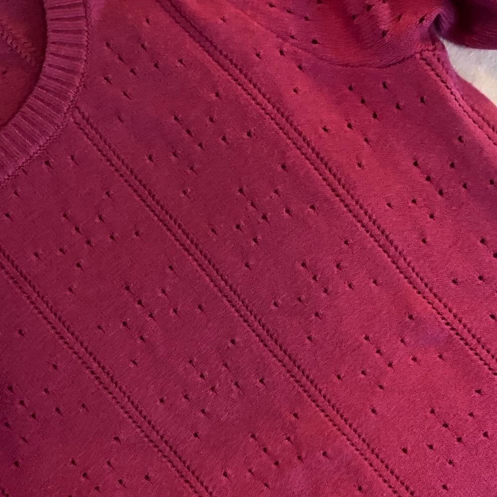 Vibrant Pink Puff Sleeve Crew Neck Sweater - Picture 5 of 7